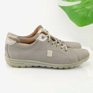 Hartjes Womens Sneaker Size 7.5 Gray Leather Lace Up Walking Shoes Comfy Casual